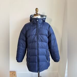 L.L.BEAN WOMENS DOWN PUFFER COAT NAVY WINTER JACKET HOOD SNOW SKI MEDIUM